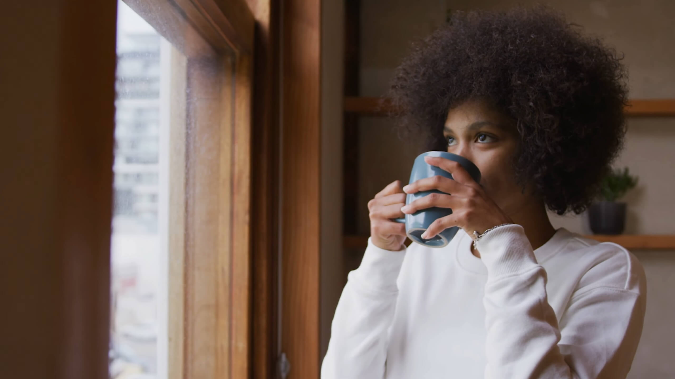 Girl drinking morning coffee